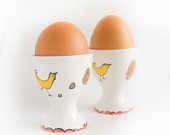 Egg Cups - Chicken circle - hand painted ceramic set of two