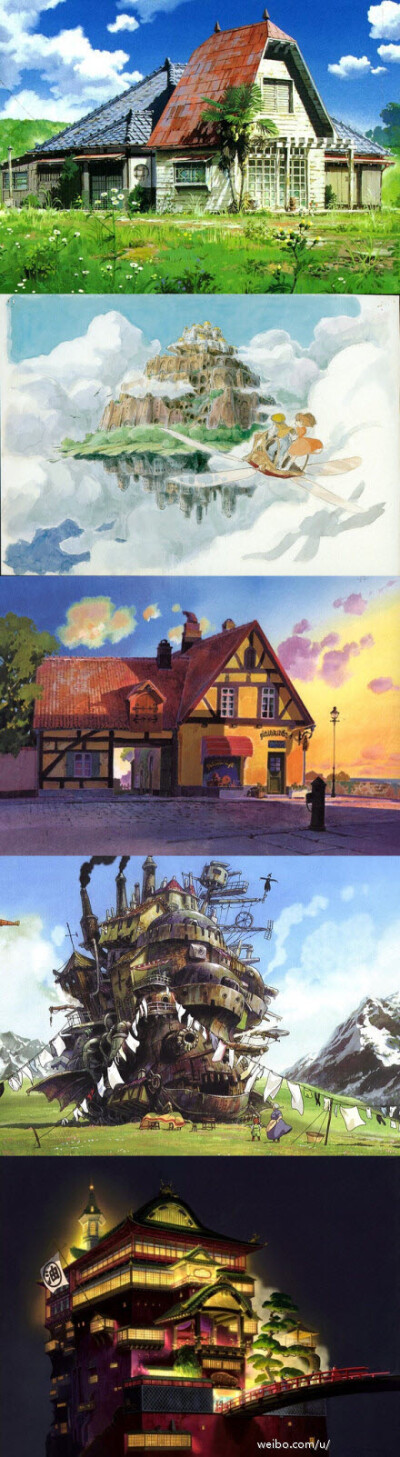 【宫崎骏作品中最令人向往的地方】1.龙猫的家《龙猫》、2.天空之城《天空之城》、3.欧思娜太太的面包房《魔女宅急便》、4.移动城堡《哈尔的移动城堡》、5.油屋《千与千寻》，你想去哪里？