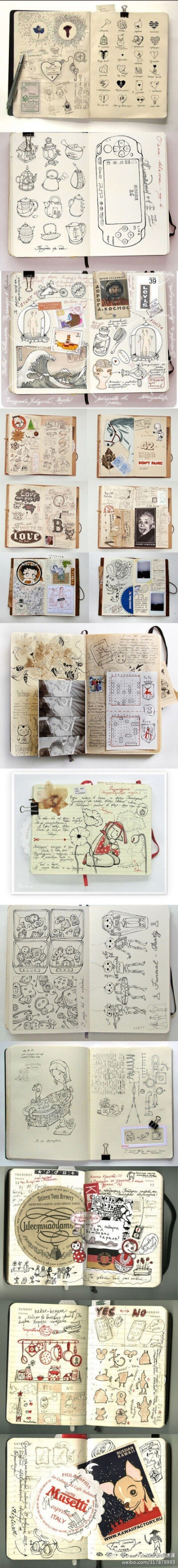 乌克兰画家的创意本子。也是记录小生活的小本子。你也有这样记录生活点滴的绘画小本子吗？