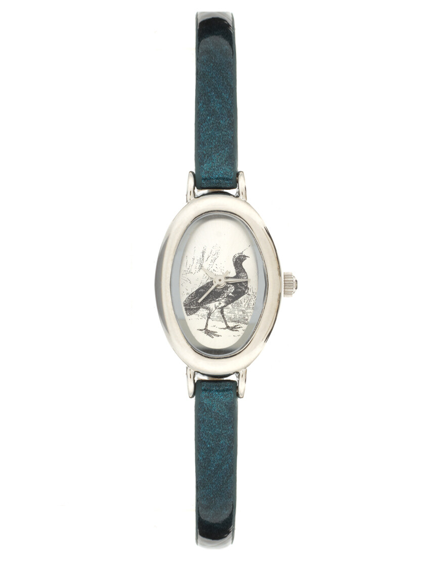 ASOS 復古人造皮革窄版細帶橢圓形孔雀手錶