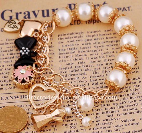 2011 new style elegant pearl beads tea cup charms chain braclet