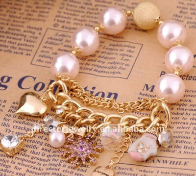 2011 new style elegant pearl beads rhinestone charms chain braclet