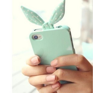  韩国 iphone 4 4s手机套 蝴蝶结 兔子 尾巴 硅胶套 波点
