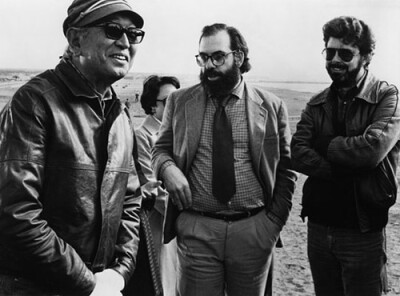 Akira Kurosawa, Francis Ford Coppola and George Lucas during the filming of Kagemusha三位大佬聚首：黑泽明在拍影武者的时候，弗朗西斯·福特·科波拉、乔治·卢卡斯前来探班