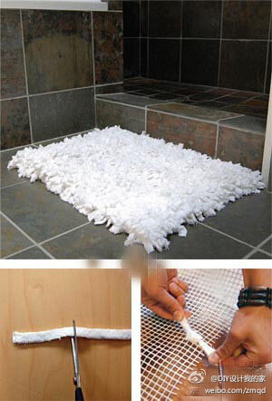 用毛巾或是旧t恤自己DIY个浴室地毯！