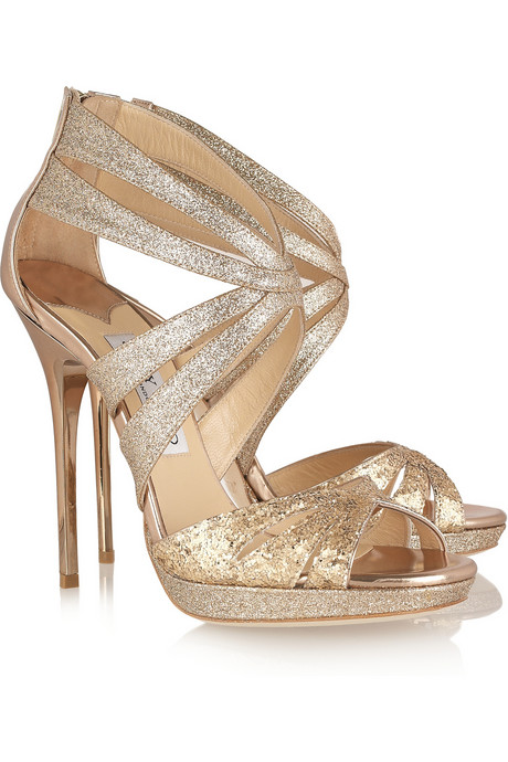 JIMMY CHOO Garland glitter-finish leather sandals