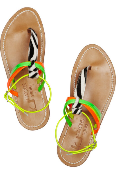 K JACQUES ST TROPEZ Papyrus patent-leather and calf hair sandals