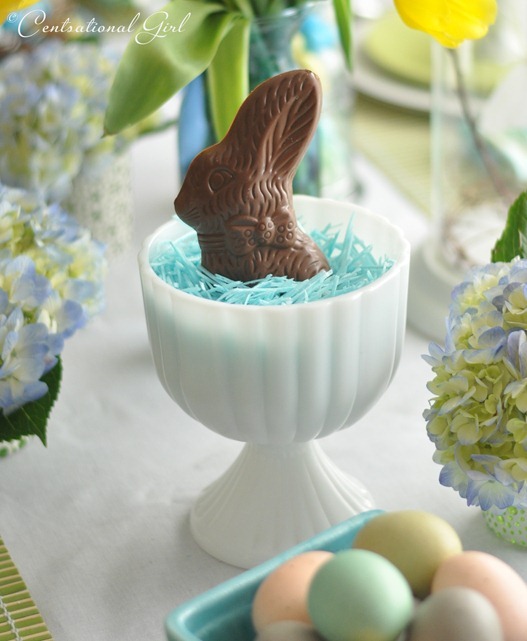 chocolate bunny in milk glass compote cg