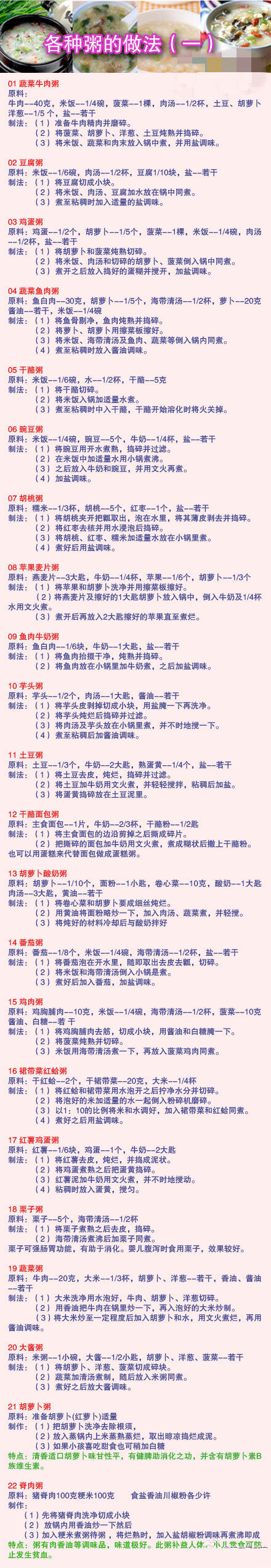 各种粥的做法，天气热了，食欲有可能就下降了，自己动手煮碗粥吧，胃口大开哦~~