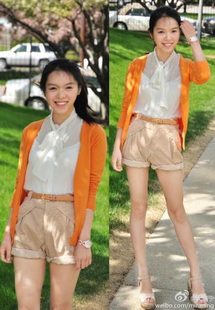 阳光好明媚呀，眼睛都要睁不开了. Zara Basic knit, Shorts; American Appeal Blouse & Belt, 我最近算是和橙色杠上了