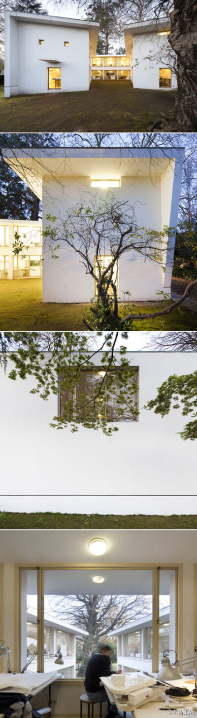 葡萄牙建筑师阿尔瓦罗‧西扎（Alvaro Siza）1986年完成的Carlos Ramos Pavilion。一座两层楼U型教室围绕着自然庭园，建筑立面平实素雅，大面开窗视野扩及庭园与河流，创造出两翼教室的透明感。