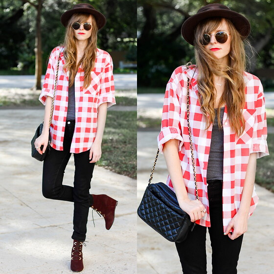 Tea And Tulips Plaid Button Up, Sheinside Velvet Booties