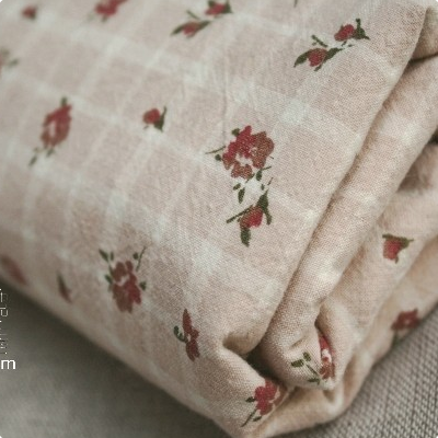 粉红格纹玫瑰碎花宽幅手工diy服装布料