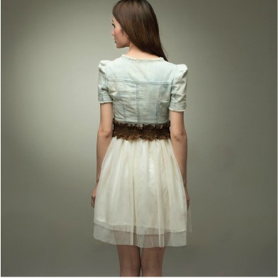 连衣裙复古牛仔网纱雪纺连衣裙子