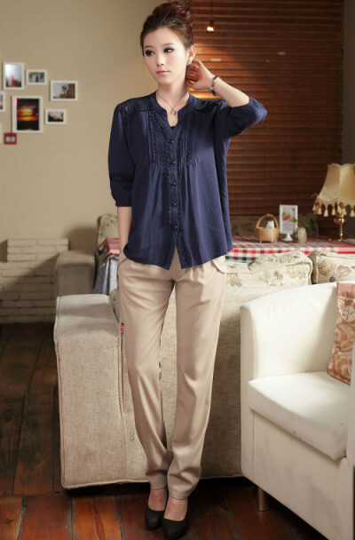 韩版新款夏装女装圆领中袖蕾丝拼接衬衫 女