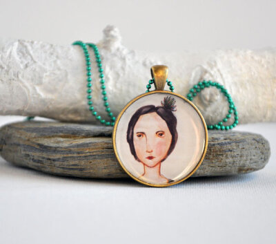 wearable art necklace - Lady Vintage (gold finish pendant)