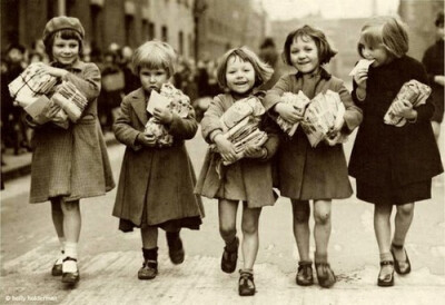 little girls with parcels.