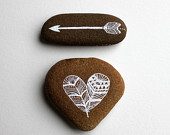 Heart and Arrow Painted Stone Set - Feather Art