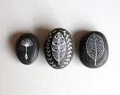 Handpainted Stones - Feather, Leaf, Dandelion Spore - Painted Pebbles