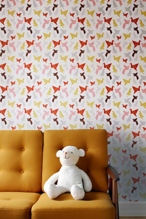 Dottir & Sonur: Origami wallpaper http://dottirandsonur.com/products/origami-wallpaper