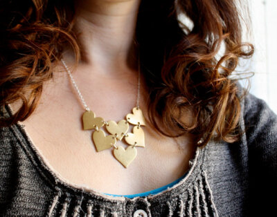 Handmade Heart Bib Necklace- Brass and Sterling Silver, Valentines Day