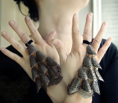 SALE was 95.00 Valkyrie Armor Fingerless Gloves Hand Jewelry Full 2 pc set