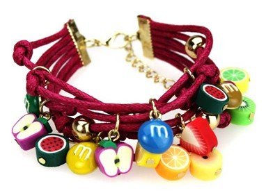 Fashion Smile Fruit Charm Leather Bracelet Free Shipping 15 Pcs/lot