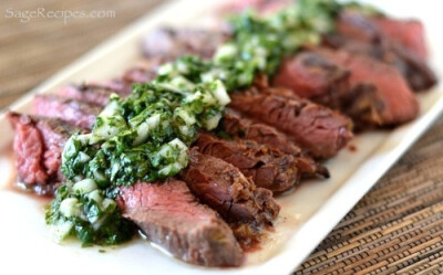 Grilled Skirt Steak with Cilantro Chimichurri SauceSage