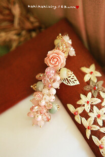 新款蔷薇水晶珠手工发夹边夹