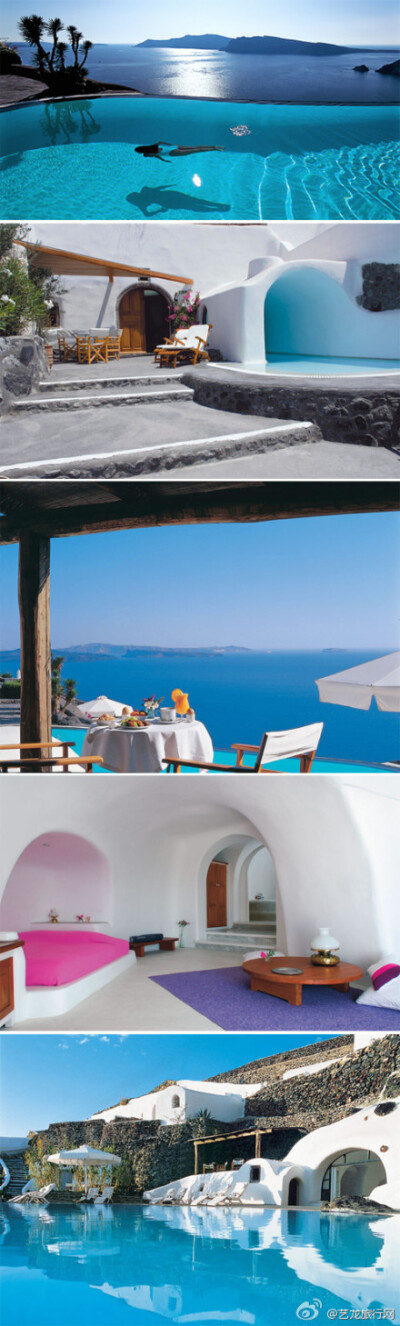 圣托里尼豪华泳池酒店——世界最具特色的酒店之一，位于希腊圣托里尼岛伊亚镇爱琴海边的悬崖上，酒店的房间是有着300年历史的洞穴翻修而成，共20间套房，这里拥有一个豪华的无边泳池，可直接俯瞰爱琴海的无限风光。…
