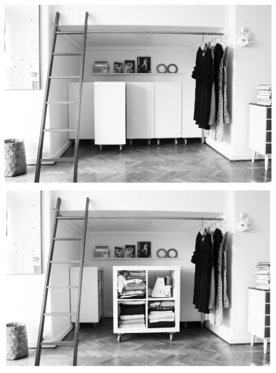 I love this idea. Put IKEA Expedit them under my bed as a compact storage. 有點像抽屉又比抽屉更簡潔 :)