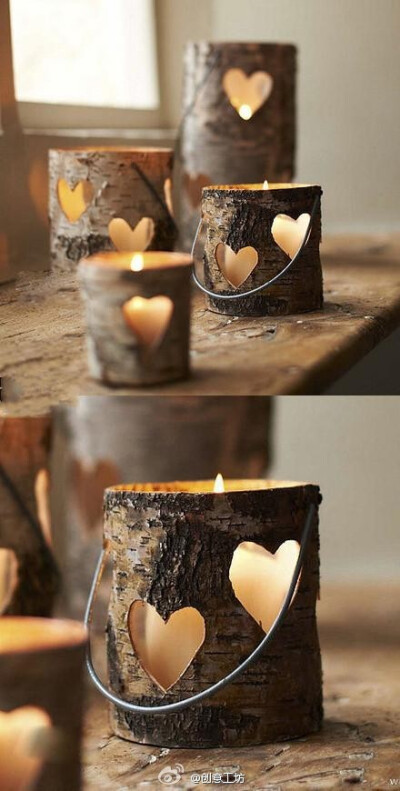 镂空木桩心型小烛灯。很有爱很浪漫哦~