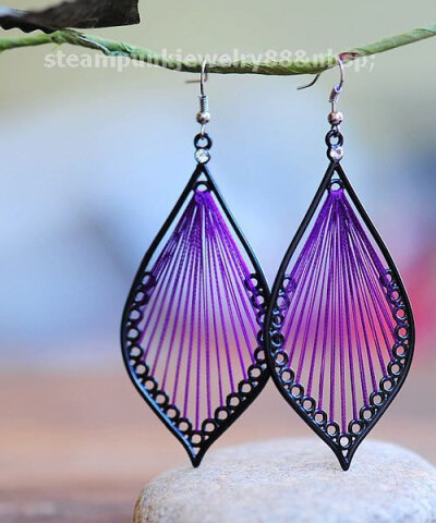 purple cotton earrings Leaves shape hook by steampunkjewelry88