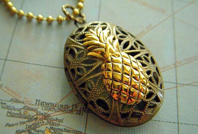 Necklace Locket Pineapple Vintage Style Popular Oval Gothic Victorian Rustic Brass &amp; Gold Mixed Metals Steampunk Tiki Jewelry