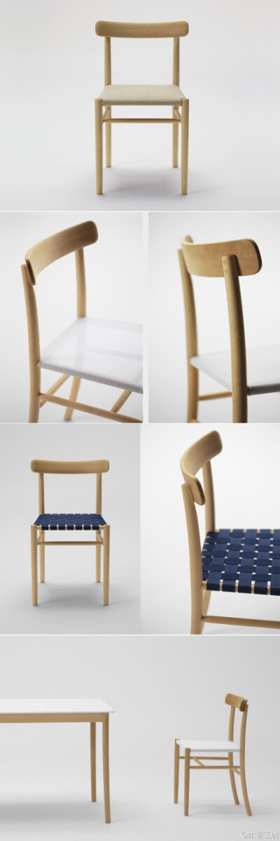 Jasper Morrison为Maruni设计的Lightwood Chair。桦木制作，凳面为塑料网布。（另有皮革，纺织，编制带不同材质选择）