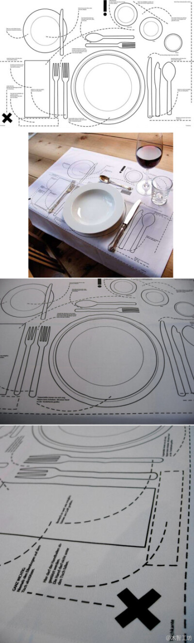 有多少人曾为西餐中的繁文缛节烦恼过？德国llot llov工作室特别设计了Kniggerich餐垫，极为细腻的说明和标注，让这份礼仪指南带有讽刺的意味。