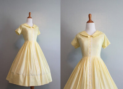 1950s Dress / Vintage Dress / 50s Sheer Dress / Lemon Organdy / 50s Dress