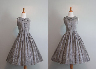 Vintage Dress / 1950s Sundress / 50s Black and White Cotton Dress