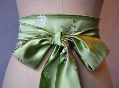 Spring Green Obi belt waist cincher asian brocade fabric sash easter engagement party腰间真的太好看了