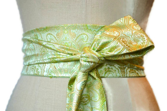 Obi belt sash easter green waist cincher belt sash asian fabric engagement party