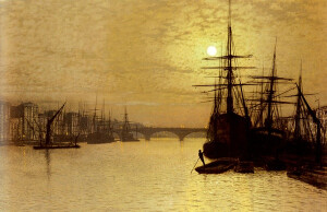 约翰·阿特金森·格里姆肖（John Atkinson Grimshaw，1836年至1893年）英国画家，是唯美主义画派的代表人物。维多利亚时期最负盛名和影响力的画家之一。他的父亲是一名警察，他的父母都反对他拿艺术作为一个职业生涯。为了绘画，他不得不违反父母的意愿，在24岁时辞去了他的第一份工作铁路职员，投身于艺术。他以绘画中精准的细节和对黑夜以及月光的离奇的表现手法而知名，“月光”乃成为其作品一个标志。