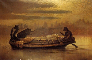 约翰·阿特金森·格里姆肖（John Atkinson Grimshaw，1836年至1893年）英国画家，是唯美主义画派的代表人物。维多利亚时期最负盛名和影响力的画家之一。他的父亲是一名警察，他的父母都反对他拿艺术作为一个职业生涯。为了绘画，他不得不违反父母的意愿，在24岁时辞去了他的第一份工作铁路职员，投身于艺术。他以绘画中精准的细节和对黑夜以及月光的离奇的表现手法而知名，“月光”乃成为其作品一个标志。