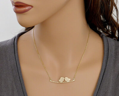 Love birds on Branch Necklace, kissing birds, sterling silver chain, by balance9