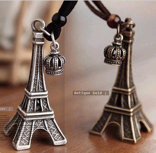 Min.order is $15 (mix order) Vintage Eiffel Tower Crown Leather necklace sweater chain KX0174055--1