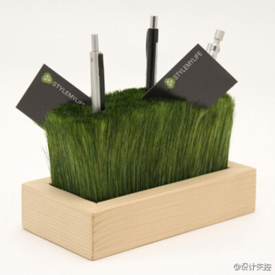 Pratonzolo一款很有趣的桌面收纳设计方案！初一看，就像盆景，细想想，又像是一把被倒置的刷子只不过毛是绿色的，嘿！你可以在上面随意的置放你的办公用品，笔，名片等！