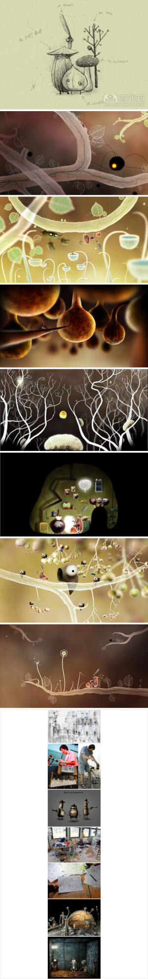 【关注Machinarium（机械迷城）作者新产品构思Botanicula】1） http://t.cn/aFKbTo 这是预告片的视频 2）如图例所示，这可能是另外一款精雕细琢的造诣作品（华丽的色彩）3）游戏题材主要是围绕森林中的五个好友（小生物）抵御入侵拯救家族树种的最后一粒种子的故事……