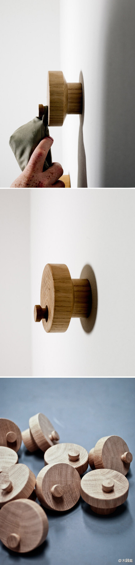 steffen kehrle为muji设计的一款小产品，橡木制作的衣帽钩coat hook。via：http://t.cn/zOO5GfW
