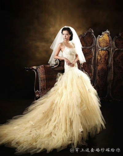 细碎的裙摆、华丽的拖尾，高贵的气质，窒息的完美