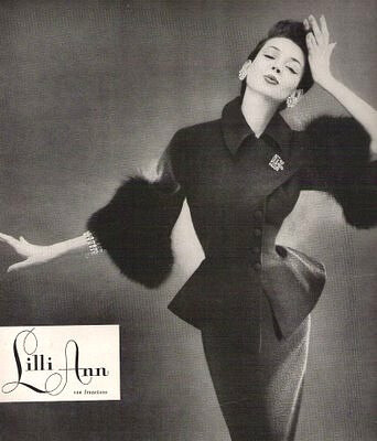 Dorian Leigh in Lilli Ann ad as seen in Vogue, 1954