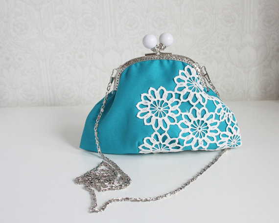 turquoise purse with vintage lace